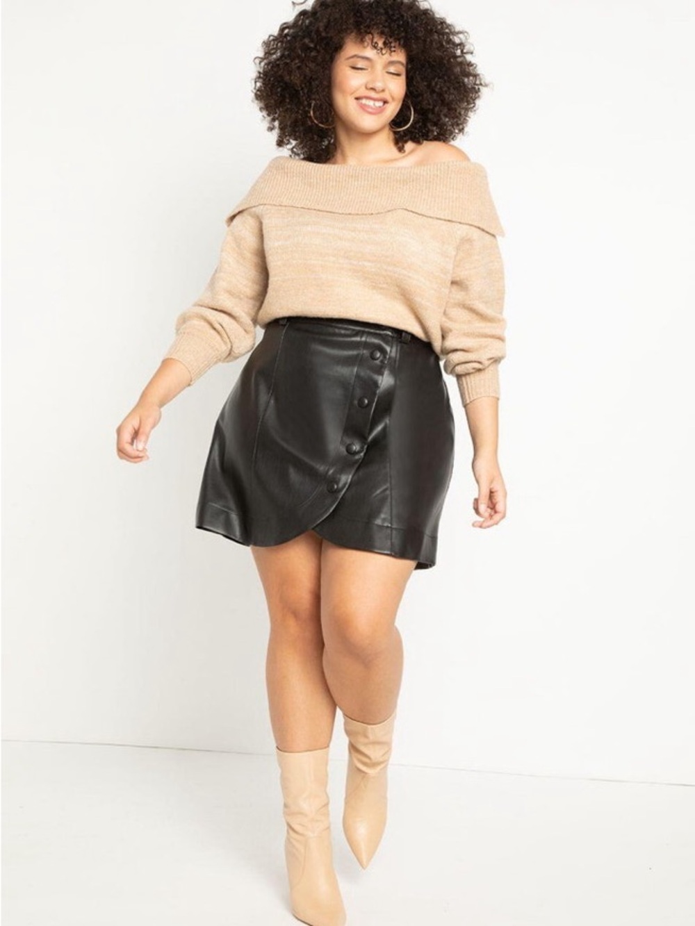 Eloquii Black Faux Leather Mini Wrap Skirt